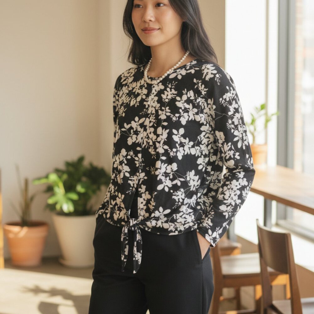 Creation Black and White Floral Blouse